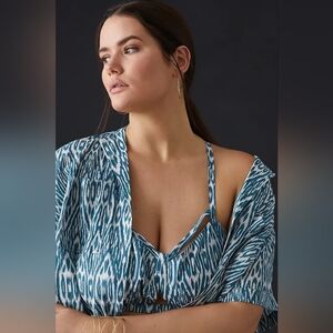 Anthropologie Pilcro Surf Bra Top In Ikat Blue And White Print Size M